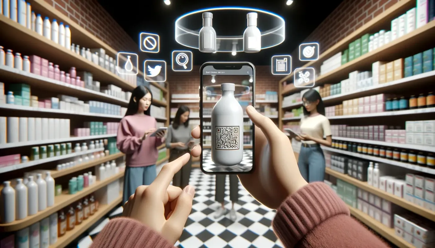 Scanning a product QR code to view an augmented reality 3D model in a store